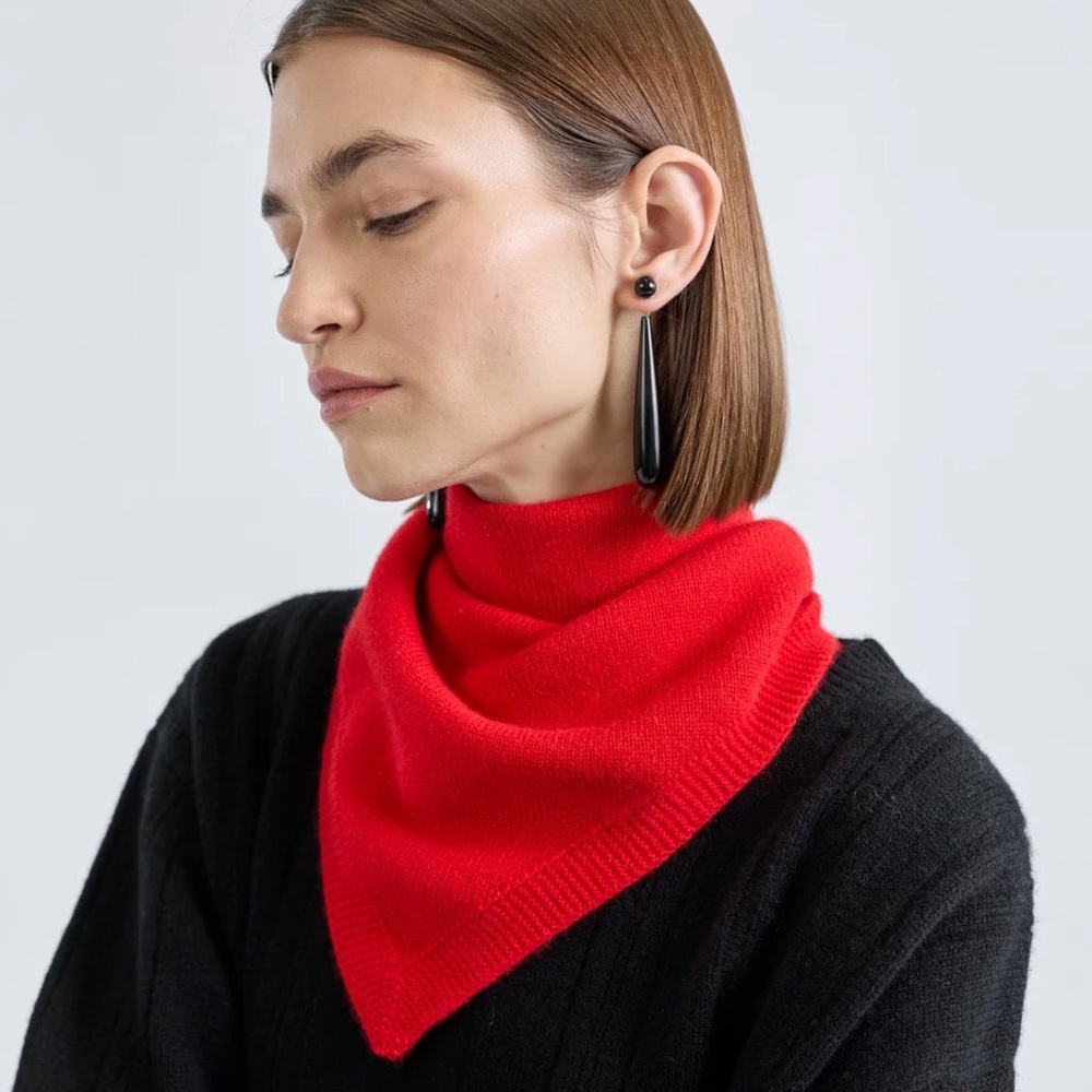 Vibrant Red Knit Bandana Neck Wrap - Women's Scarf
